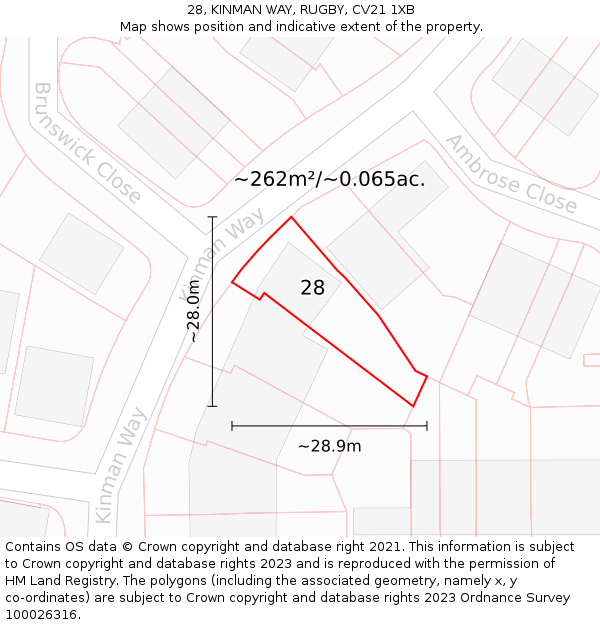 28, KINMAN WAY, RUGBY, CV21 1XB: Plot and title map