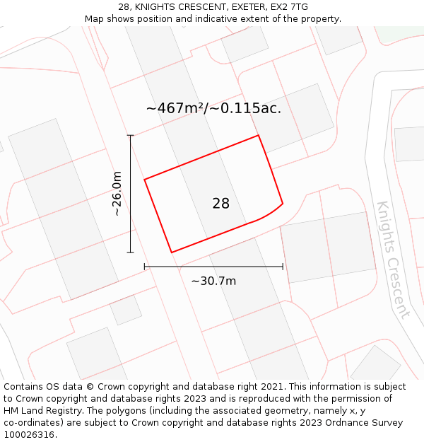 28, KNIGHTS CRESCENT, EXETER, EX2 7TG: Plot and title map