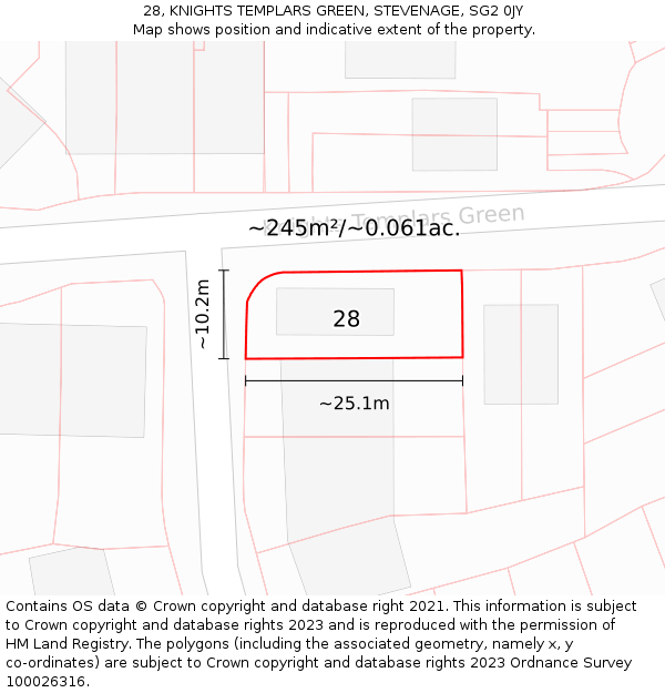 28, KNIGHTS TEMPLARS GREEN, STEVENAGE, SG2 0JY: Plot and title map