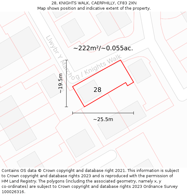 28, KNIGHTS WALK, CAERPHILLY, CF83 2XN: Plot and title map