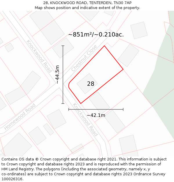 28, KNOCKWOOD ROAD, TENTERDEN, TN30 7AP: Plot and title map