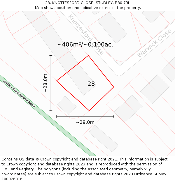 28, KNOTTESFORD CLOSE, STUDLEY, B80 7RL: Plot and title map