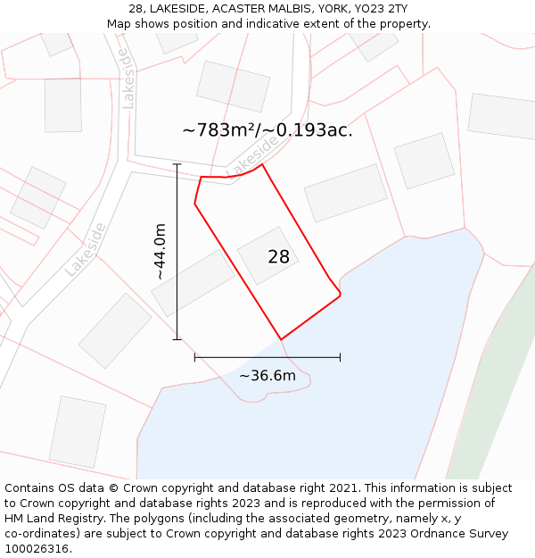 28, LAKESIDE, ACASTER MALBIS, YORK, YO23 2TY: Plot and title map