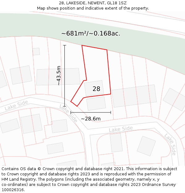 28, LAKESIDE, NEWENT, GL18 1SZ: Plot and title map