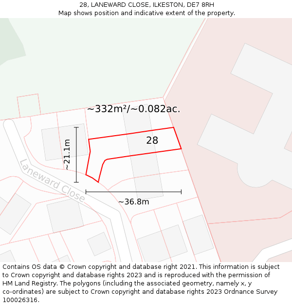 28, LANEWARD CLOSE, ILKESTON, DE7 8RH: Plot and title map