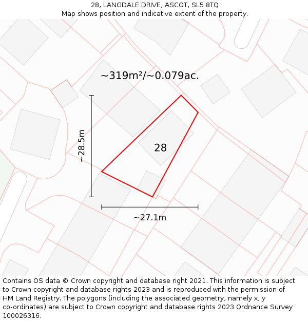 28, LANGDALE DRIVE, ASCOT, SL5 8TQ: Plot and title map