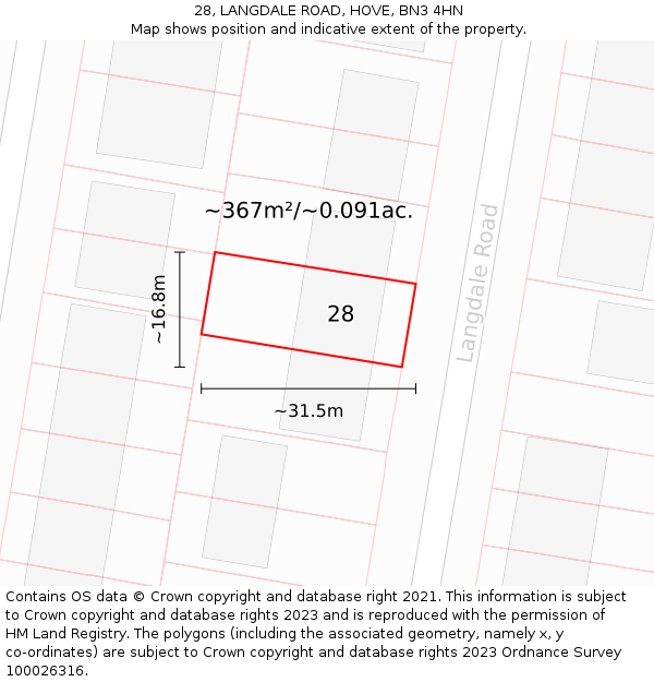 28, LANGDALE ROAD, HOVE, BN3 4HN: Plot and title map