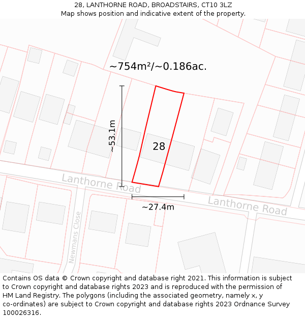 28, LANTHORNE ROAD, BROADSTAIRS, CT10 3LZ: Plot and title map