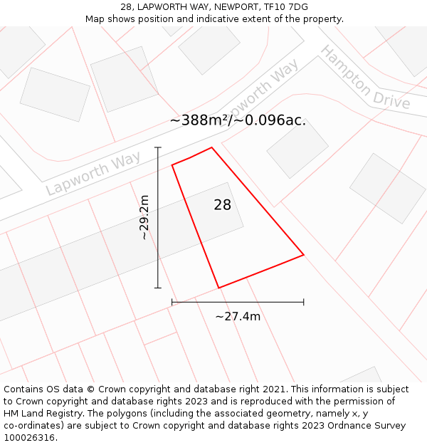 28, LAPWORTH WAY, NEWPORT, TF10 7DG: Plot and title map