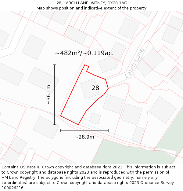 28, LARCH LANE, WITNEY, OX28 1AG: Plot and title map