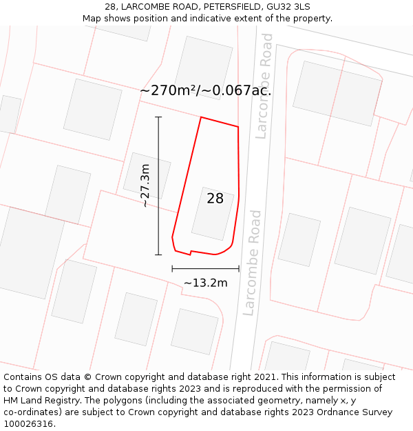 28, LARCOMBE ROAD, PETERSFIELD, GU32 3LS: Plot and title map