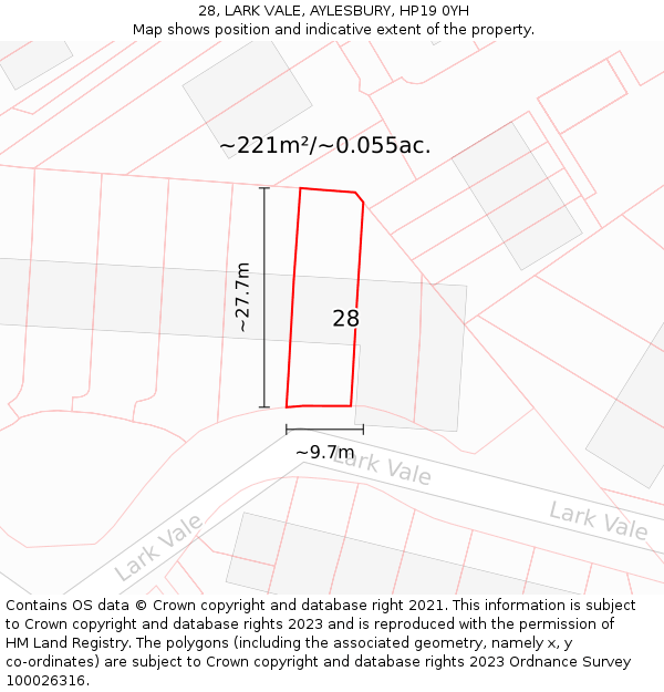 28, LARK VALE, AYLESBURY, HP19 0YH: Plot and title map