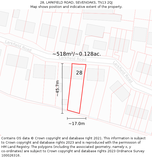 28, LARKFIELD ROAD, SEVENOAKS, TN13 2QJ: Plot and title map