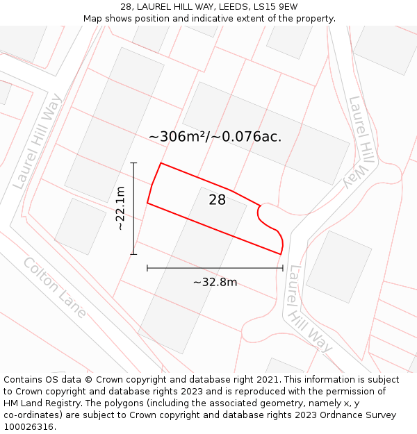 28, LAUREL HILL WAY, LEEDS, LS15 9EW: Plot and title map