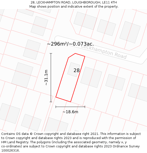 28, LECKHAMPTON ROAD, LOUGHBOROUGH, LE11 4TH: Plot and title map