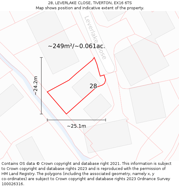 28, LEVERLAKE CLOSE, TIVERTON, EX16 6TS: Plot and title map