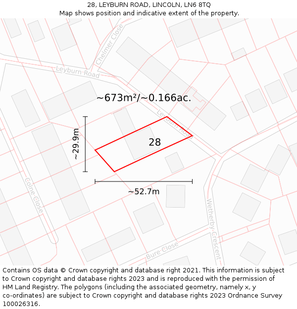 28, LEYBURN ROAD, LINCOLN, LN6 8TQ: Plot and title map