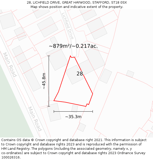 28, LICHFIELD DRIVE, GREAT HAYWOOD, STAFFORD, ST18 0SX: Plot and title map