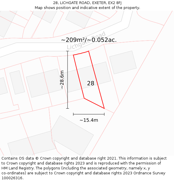 28, LICHGATE ROAD, EXETER, EX2 8FJ: Plot and title map