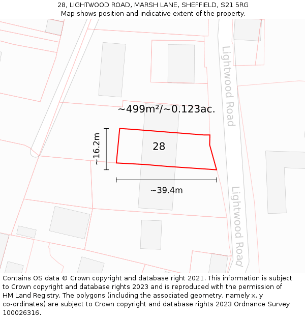 28, LIGHTWOOD ROAD, MARSH LANE, SHEFFIELD, S21 5RG: Plot and title map