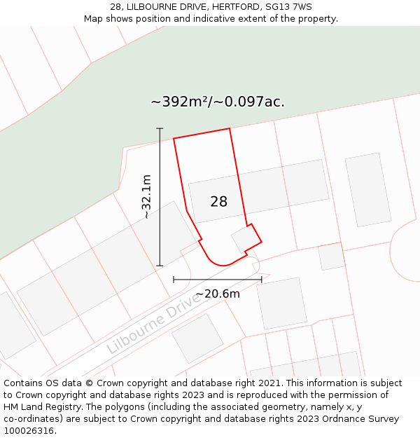 28, LILBOURNE DRIVE, HERTFORD, SG13 7WS: Plot and title map