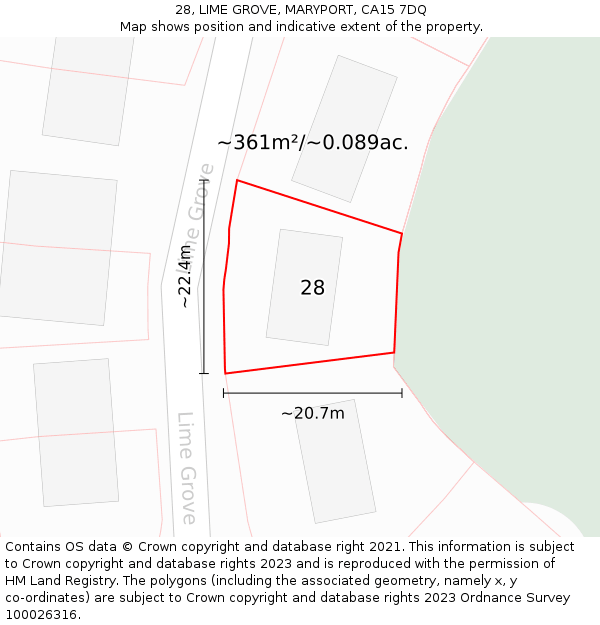 28, LIME GROVE, MARYPORT, CA15 7DQ: Plot and title map
