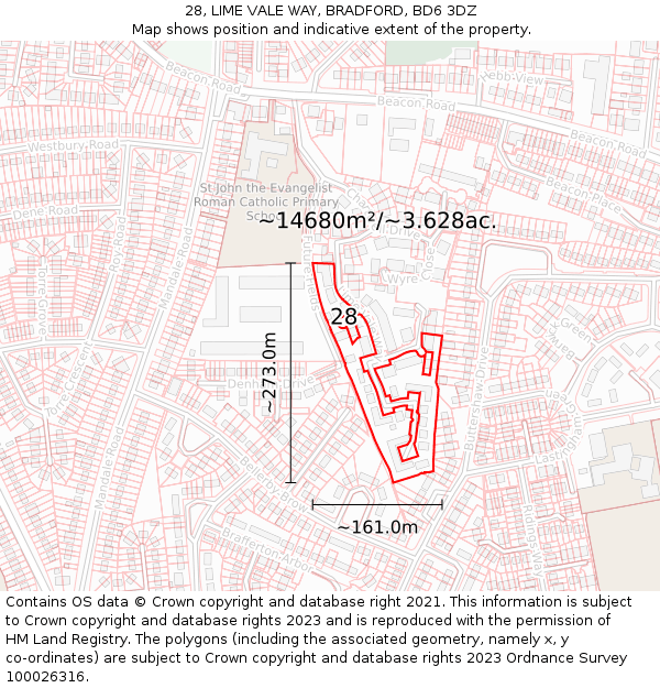 28, LIME VALE WAY, BRADFORD, BD6 3DZ: Plot and title map