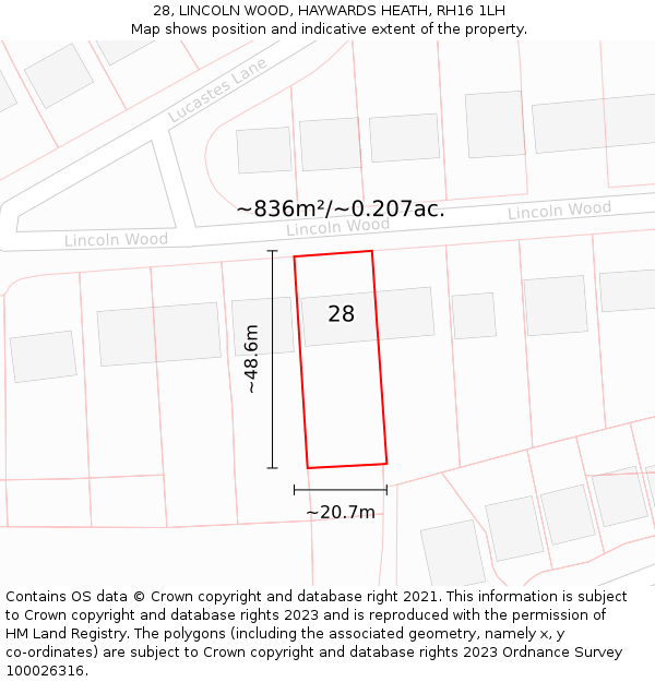 28, LINCOLN WOOD, HAYWARDS HEATH, RH16 1LH: Plot and title map