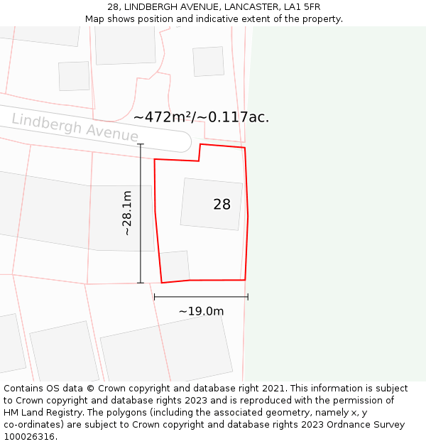 28, LINDBERGH AVENUE, LANCASTER, LA1 5FR: Plot and title map