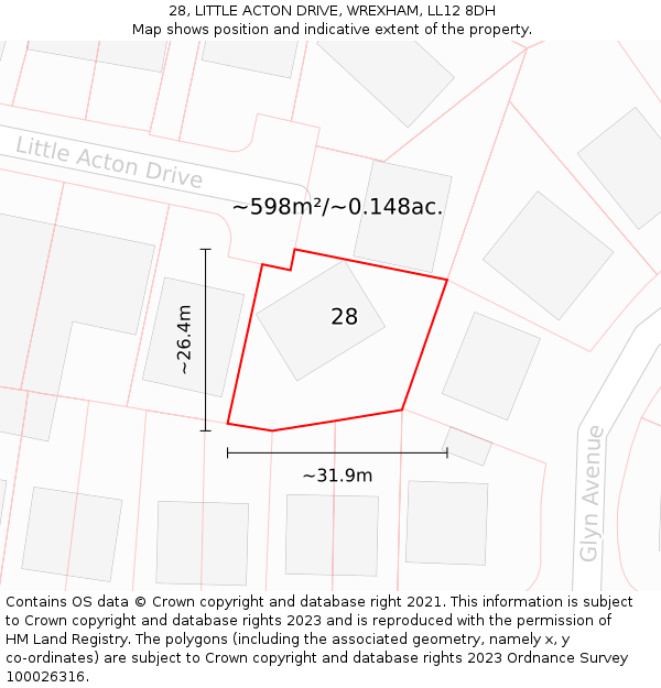 28, LITTLE ACTON DRIVE, WREXHAM, LL12 8DH: Plot and title map