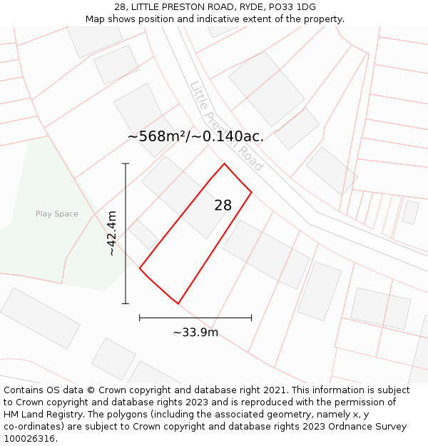 28, LITTLE PRESTON ROAD, RYDE, PO33 1DG: Plot and title map