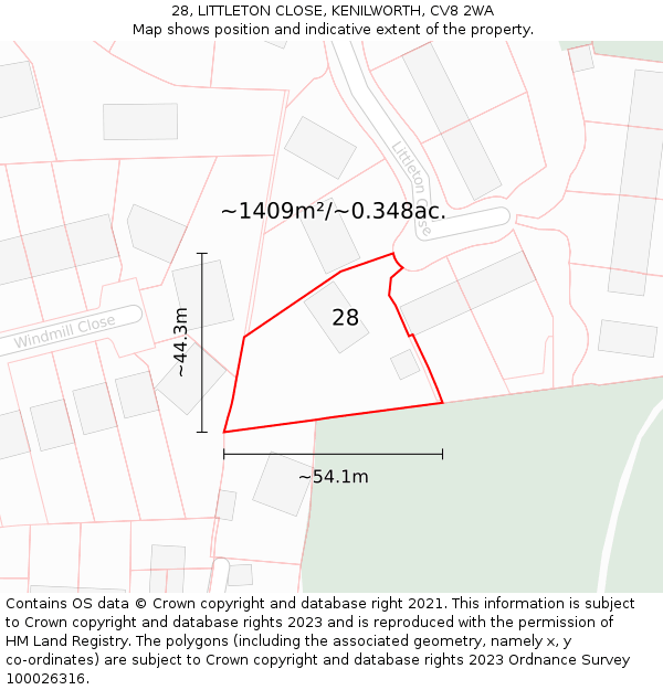 28, LITTLETON CLOSE, KENILWORTH, CV8 2WA: Plot and title map