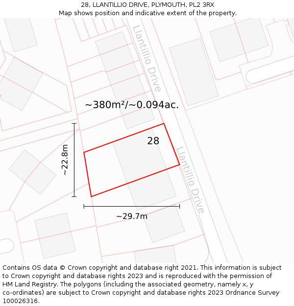 28, LLANTILLIO DRIVE, PLYMOUTH, PL2 3RX: Plot and title map