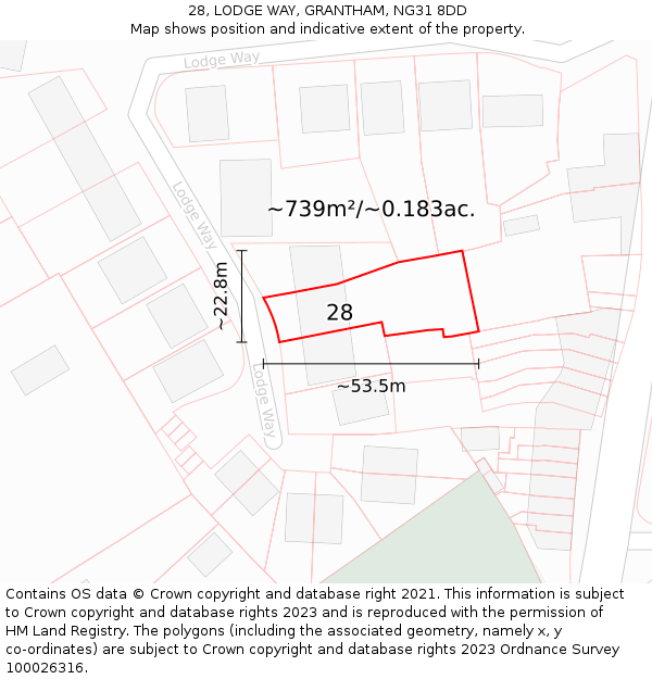 28, LODGE WAY, GRANTHAM, NG31 8DD: Plot and title map