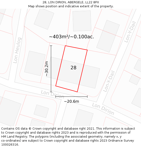 28, LON DIRION, ABERGELE, LL22 8PX: Plot and title map