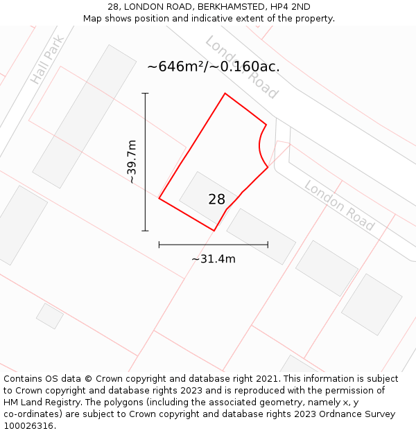 28, LONDON ROAD, BERKHAMSTED, HP4 2ND: Plot and title map