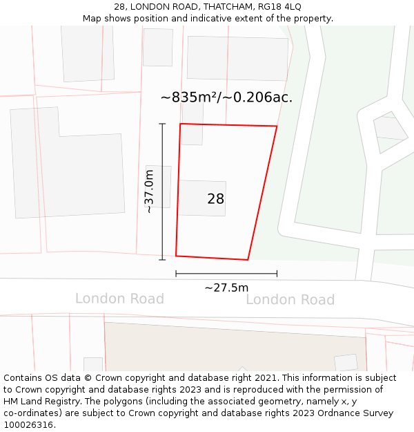 28, LONDON ROAD, THATCHAM, RG18 4LQ: Plot and title map