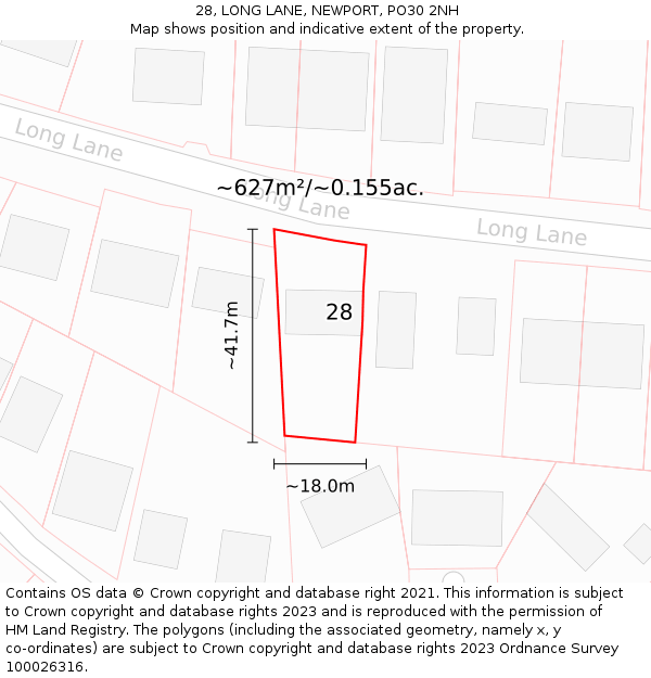 28, LONG LANE, NEWPORT, PO30 2NH: Plot and title map