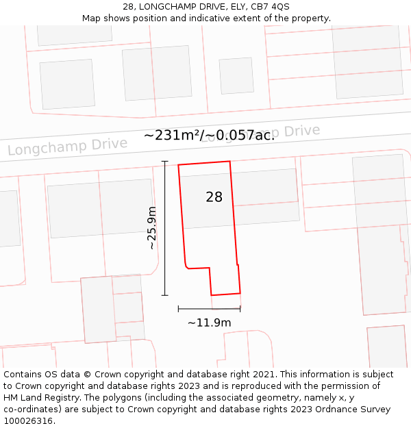28, LONGCHAMP DRIVE, ELY, CB7 4QS: Plot and title map