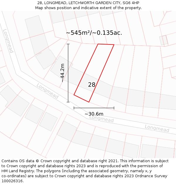 28, LONGMEAD, LETCHWORTH GARDEN CITY, SG6 4HP: Plot and title map