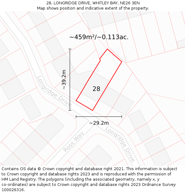 28, LONGRIDGE DRIVE, WHITLEY BAY, NE26 3EN: Plot and title map