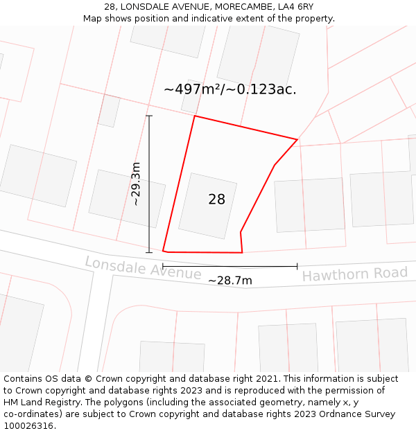 28, LONSDALE AVENUE, MORECAMBE, LA4 6RY: Plot and title map