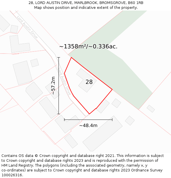 28, LORD AUSTIN DRIVE, MARLBROOK, BROMSGROVE, B60 1RB: Plot and title map