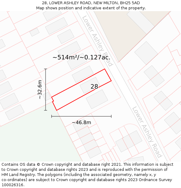 28, LOWER ASHLEY ROAD, NEW MILTON, BH25 5AD: Plot and title map