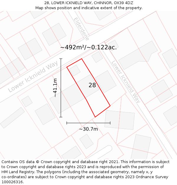 28, LOWER ICKNIELD WAY, CHINNOR, OX39 4DZ: Plot and title map