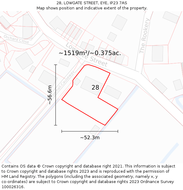 28, LOWGATE STREET, EYE, IP23 7AS: Plot and title map