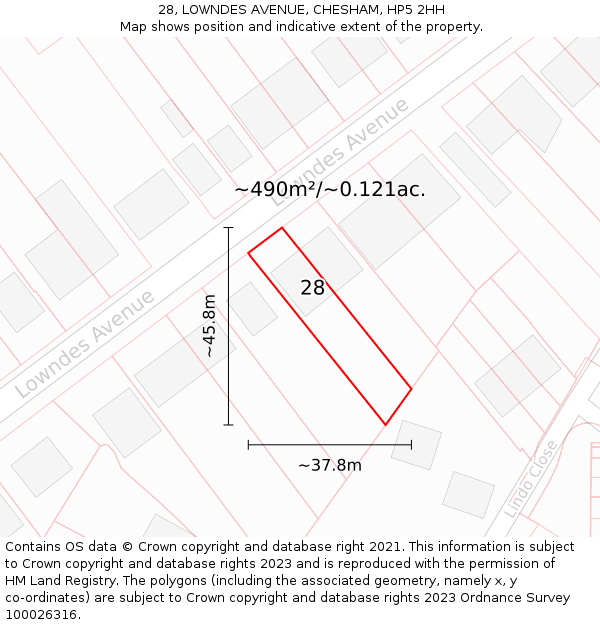 28, LOWNDES AVENUE, CHESHAM, HP5 2HH: Plot and title map