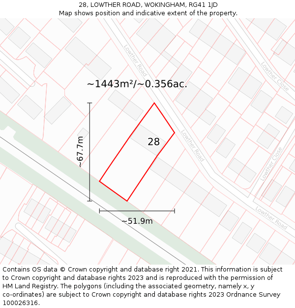 28, LOWTHER ROAD, WOKINGHAM, RG41 1JD: Plot and title map