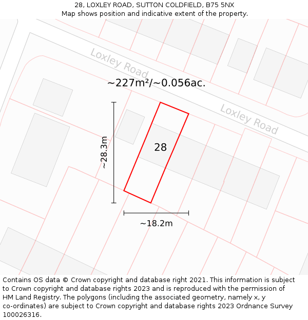 28, LOXLEY ROAD, SUTTON COLDFIELD, B75 5NX: Plot and title map