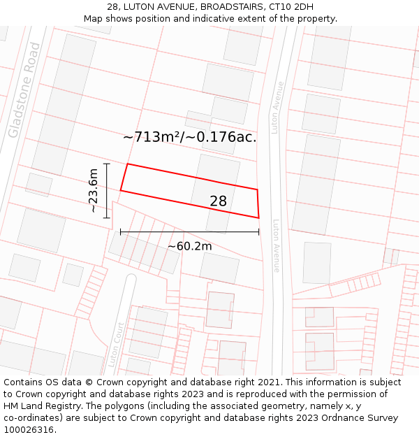 28, LUTON AVENUE, BROADSTAIRS, CT10 2DH: Plot and title map